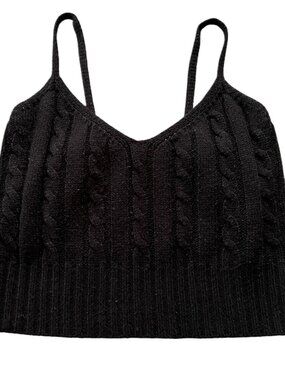 SHEIN Black Cable Knit Cropped Sweater Tank Top Women's Size Medium